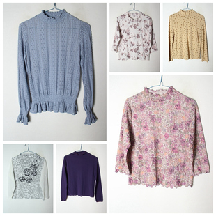 纯色套头衫 古着vintaga 复古森系纯色碎花学院风 春夏款 100 日制