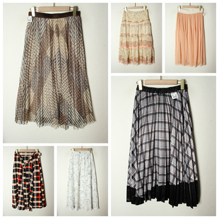 松紧腰 大花半身裙 106 女纯色碎花中长款 古着Vintage日制春夏季