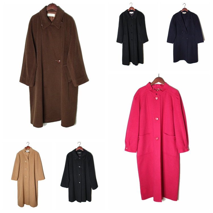 vintage日本制 高端中古复古毛领毛呢中长款混羊绒羊毛大衣外套 R