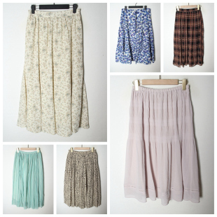 松紧腰 大花半身裙 159 女纯色碎花中长款 古着Vintage日制春夏季