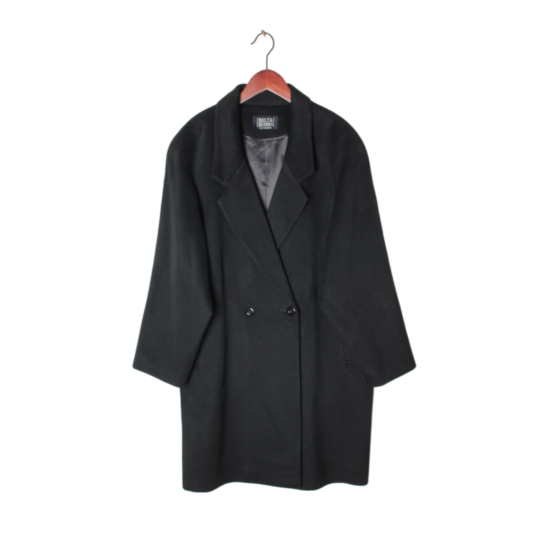 vintage日本制 高端中古复古毛领毛呢中长款混羊绒羊毛大衣外套 R