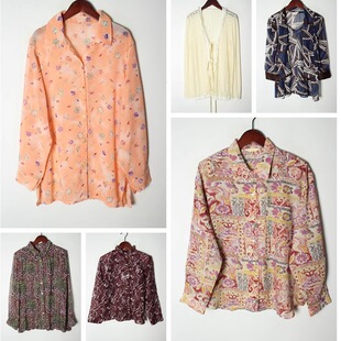 软妹 复古巴洛克 文艺宽松长短袖 古着 日系 女衬衫 Vintage