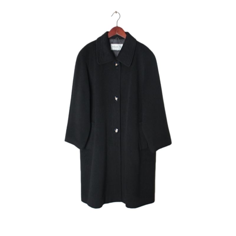 vintage日本制 高端中古复古毛领毛呢中长款混羊绒羊毛大衣外套 R