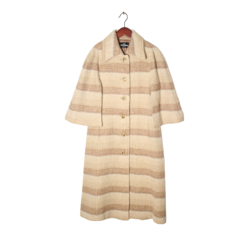 vintage日本制 高端中古复古毛领毛呢中长款混羊绒羊毛大衣外套 R