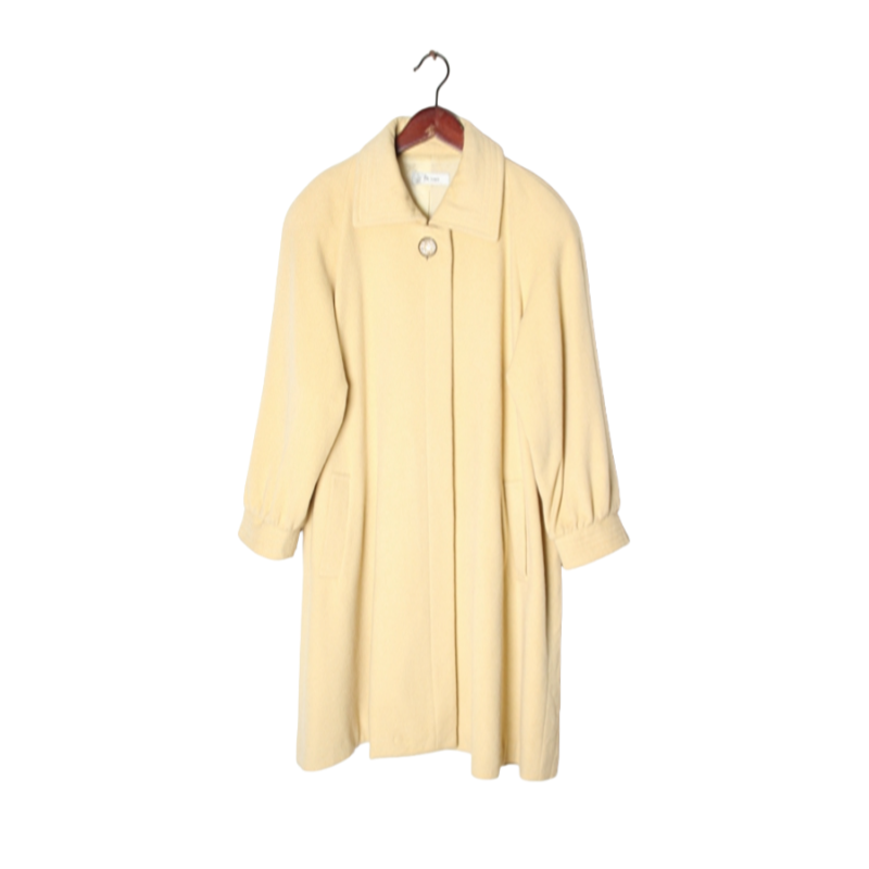 vintage日本制 高端中古复古毛领毛呢中长款混羊绒羊毛大衣外套 R