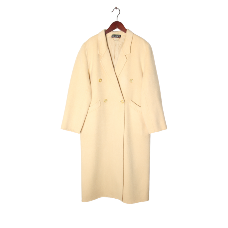 vintage日本制 高端中古复古毛领毛呢中长款混羊绒羊毛大衣外套 R