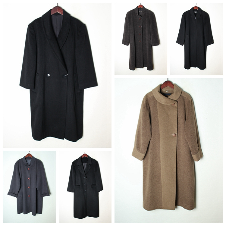 vintage日本制 高端中古复古毛领毛呢中长款混羊绒羊毛大衣外套 E