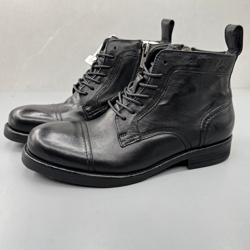 牛皮复古男靴三接头美式机车靴