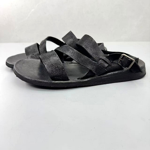水洗马皮男凉鞋皮底复古罗马凉拖