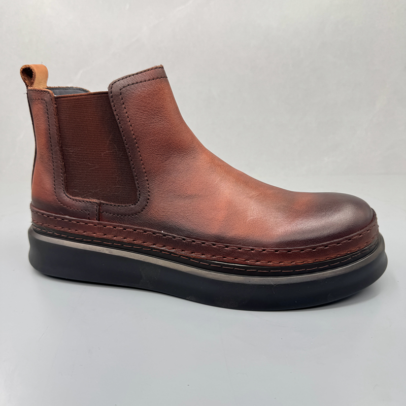 头层牛皮男士马丁靴套脚高帮鞋