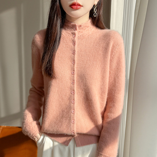 老钱风半高领针织开衫女秋冬单排扣宽松减龄毛衣外套毛衣打底衫女