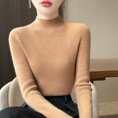 一线成衣100%羊毛衫女秋冬新款半高领针织内搭修身显瘦毛衣打底衫