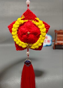 手工钩织成品车挂件双面立体五角星耀车内挂饰