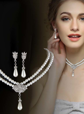 欧美新娘饰品合金婚纱珍珠项链