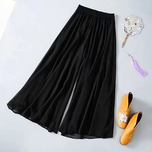 舞蹈瑜伽文艺禅舞古风艺考运动 薄款 高密珍珠雪纺纱裙裤 女高腰夏季