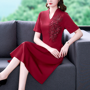 RM5731#喜婆婆婚宴服夏季高贵年轻款夏季婚礼高端醋酸缎改良旗袍妈妈礼服