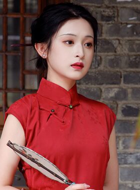 旗袍敬酒服大气新娘回门便装伴娘服2023新款红色女装新中式连衣裙