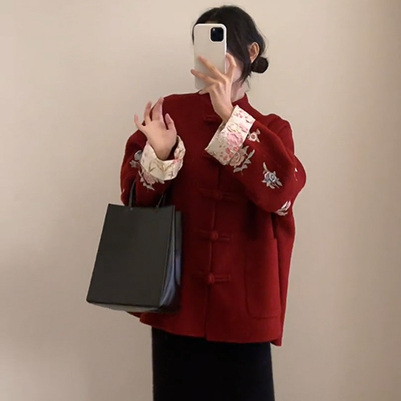 新年战袍结婚订婚礼服红色2026拜年服唐装新中式女装国风毛呢外套