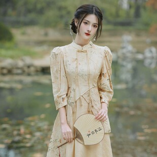 新中式旗袍女春秋新款2023中国风女装复古民国日常可穿改良连衣裙