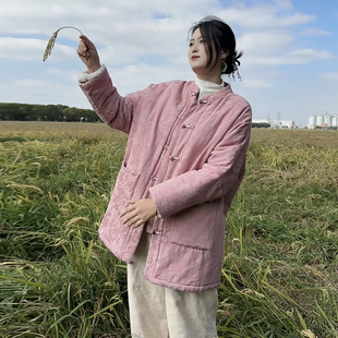 唐装女新中式国风女装2025新款加厚夹棉秋冬款盘扣中国风提花外套