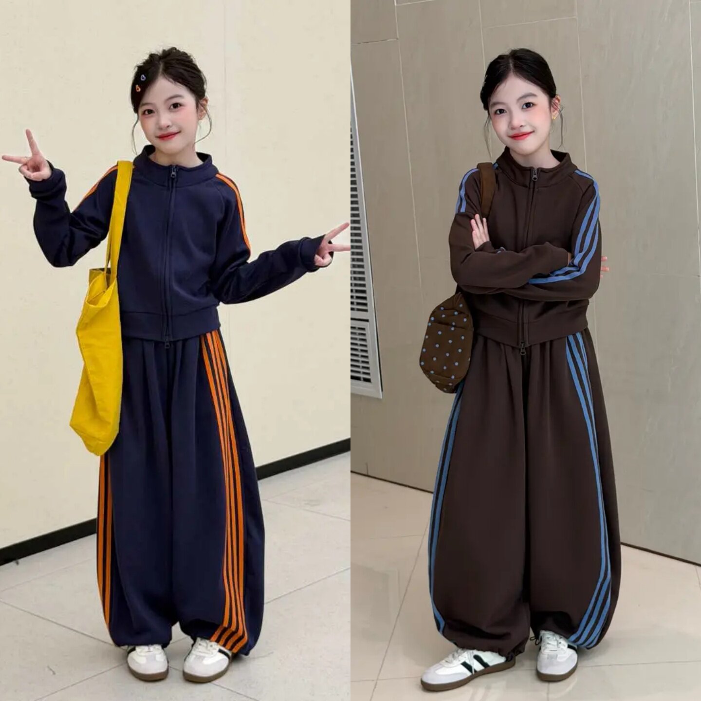 美式撞色女童秋季阔腿裤两件套