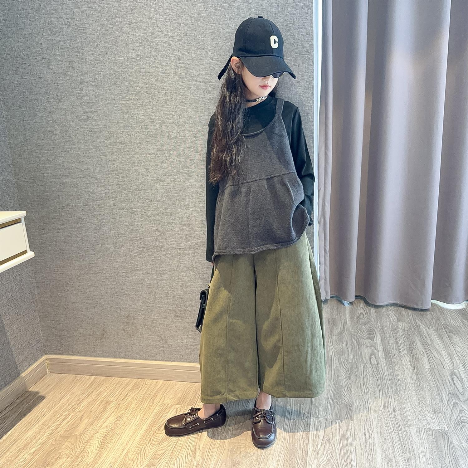 女童早秋韩系慵懒叠穿三件套