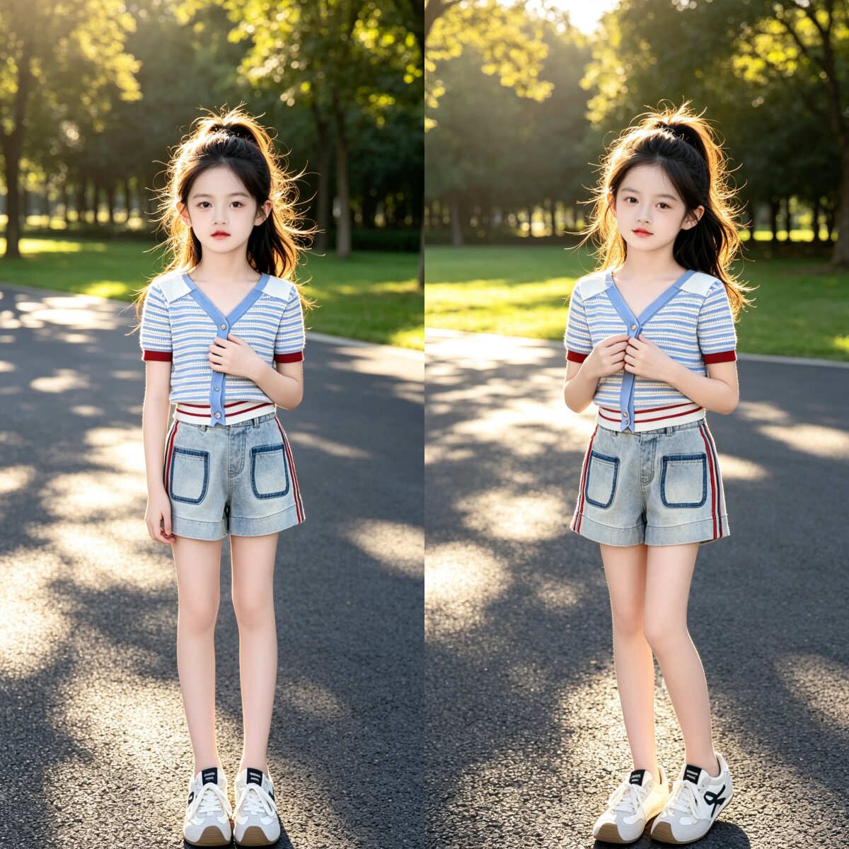 女童夏季甜美度假条纹套装