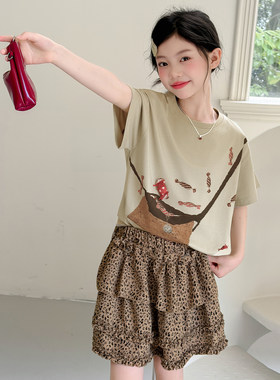 女童夏季豹纹T恤两件套