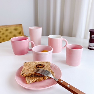 ins少女粉个人餐具高温陶瓷水杯随手杯奶杯咖啡杯品茶杯子布丁碗