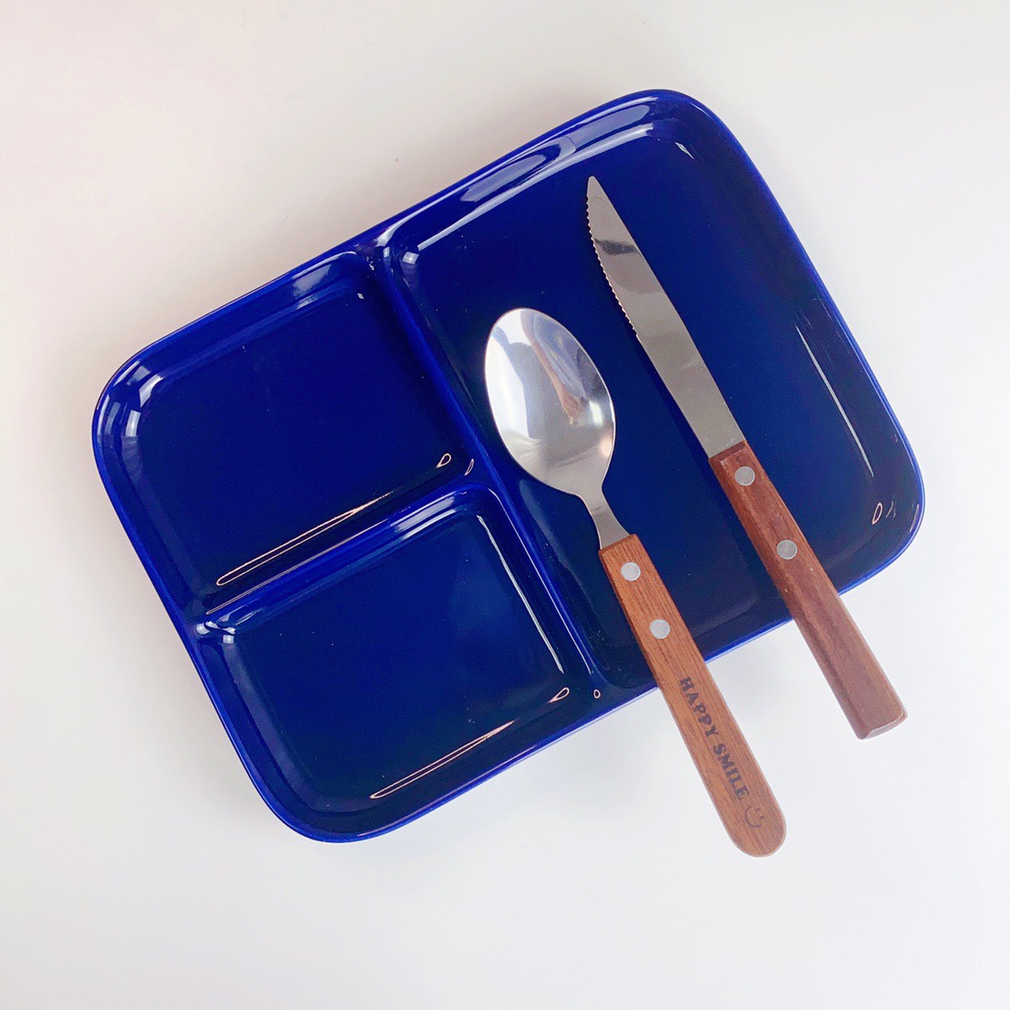 ins复古克莱因蓝分格餐盘牛排盘分餐盘早餐盘子耐高温陶瓷儿童盘