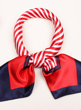 职业装丝巾女银行空姐移动工作服装饰女红色条纹围巾中小方巾D10