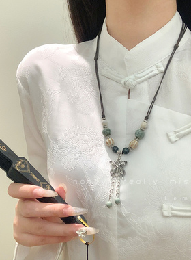 新中式项链女民族风复古长款流苏吊坠马面裙国风配饰禅意旗袍项链