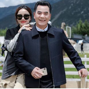 春秋外套男装中老年人爸爸翻领50到60岁2023高档次春秋宽松夹克衫