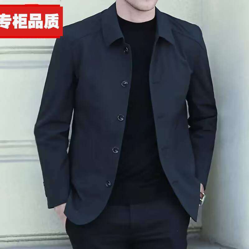 春秋中老年男士商务翻领纽扣夹克