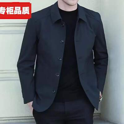 春秋中老年男士商务翻领纽扣夹克