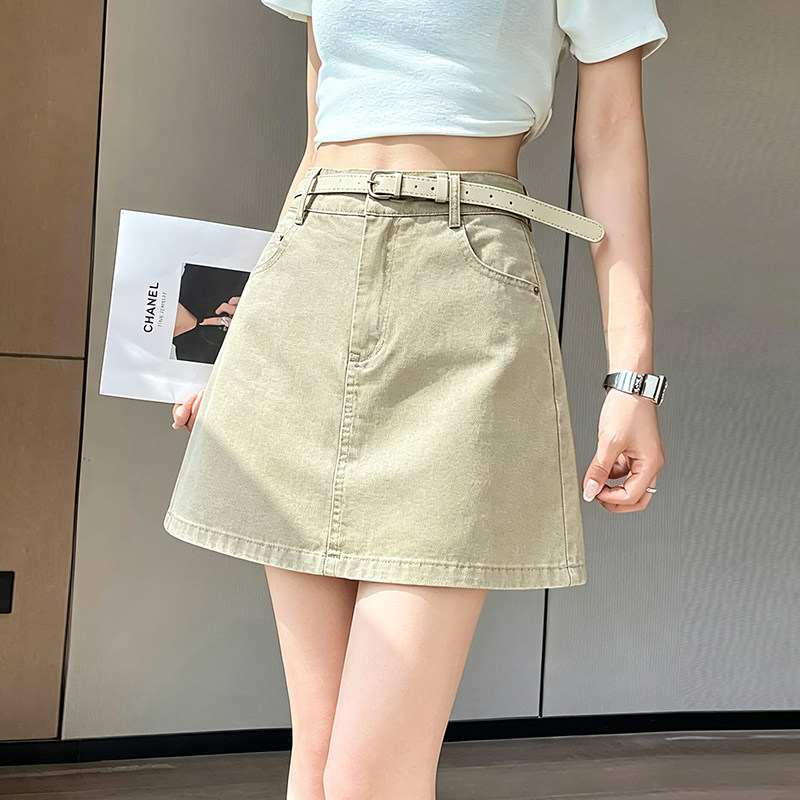实拍复古牛仔短裙女2026春夏新款a字防走光带内衬包臀高腰半身裙