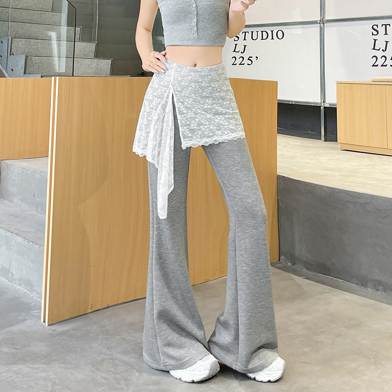 实拍蕾丝屁帘假两件瑜伽裤女2026夏季新款修身显瘦微喇裤高腰显瘦