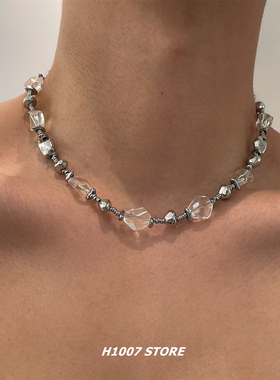 新款重工不规则串珠项链男锁骨链颈链女嘻哈小众设计高级感毛衣链