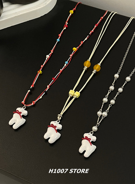 新款彩色串珠小鹿吊坠项链女甜酷风毛衣链小众个性百搭锁骨链配饰
