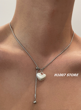 拉丝爱心抽拉绳男项链女小众设计高级感锁骨链颈链毛衣链配饰新款