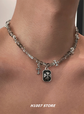 新配色十字花暗黑冷淡风男款锁骨链小众设计感女生颈链嘻哈风项链