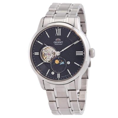 代购Orient东方男士腕表自动上链月相夜光防水钢带镂空蓝面钢壳