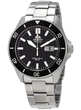 代购Orient东方男士腕表夜光日历计时自动钢带防水黑盘精钢运动