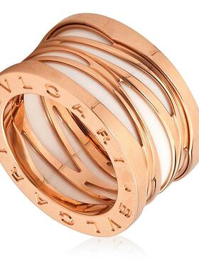 代购Bvlgari宝格丽女士戒指优雅简约时尚精致玫瑰金白色陶瓷