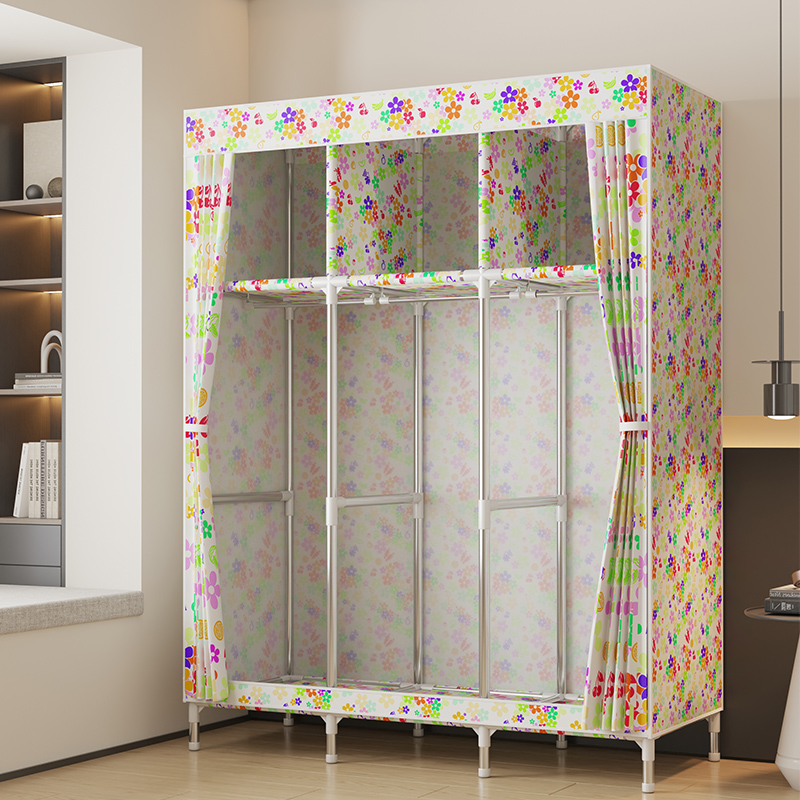 布衣柜家用卧室简易组装单人出租屋房用收纳衣橱钢管加粗加厚布套