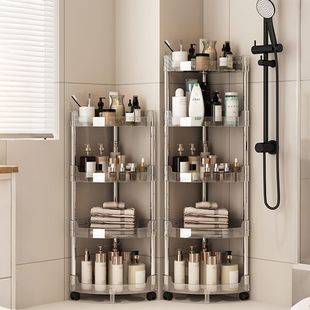 浴室小推车置物架落地多层卫生间转角厕所透明三角形角落收纳架子