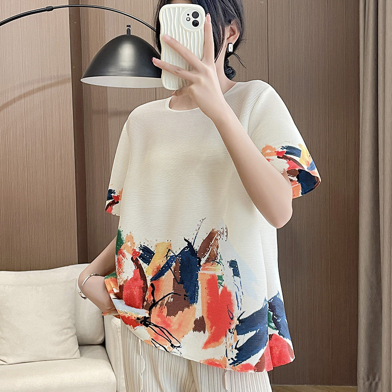 三宅风褶皱 看看のPLEATS 25夏季新款宽松休闲气质百搭T恤上衣女