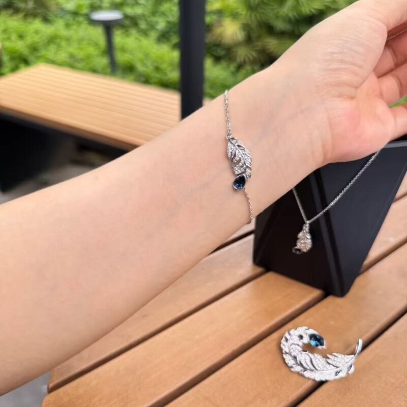 Idyllia羽毛项链女高级感ins欧美饰品锁骨链羽毛开口手镯镶钻珍珠