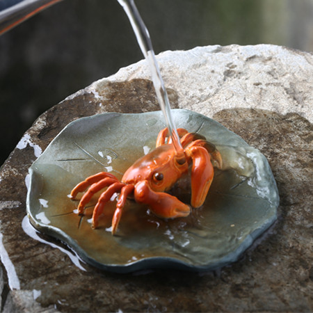 冲热水变色螃蟹紫砂茶宠趣味茶玩茶台荷叶摆件手工精品创意雕塑