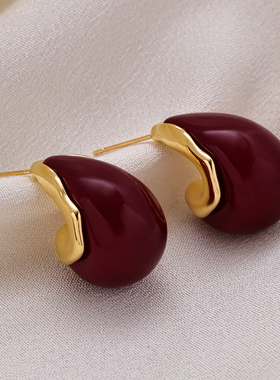 FRENCH【轻度定制】2026新款红色时尚风耳钉女性 银针水滴耳环潮